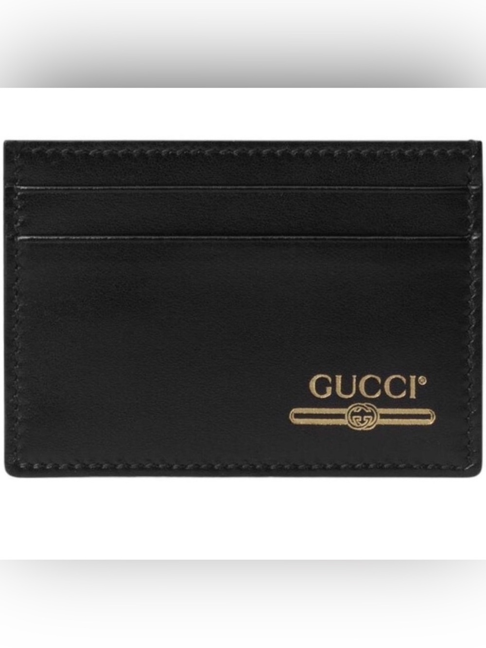 NEW GUCCI PLUTONE CALFSKIN LOGO PRINT LEATHER CARD HOLDER BLACK CARD WALLET